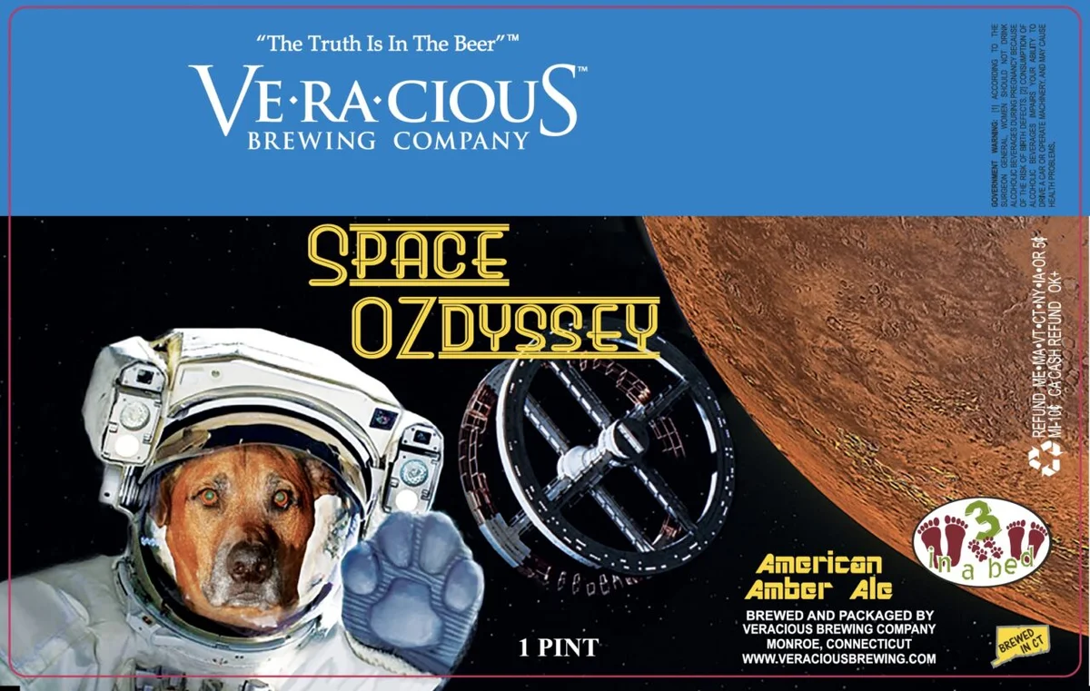 Ve-Ra-Cious Brewing "Space Ozdyssey" amber ale label — digital print sample