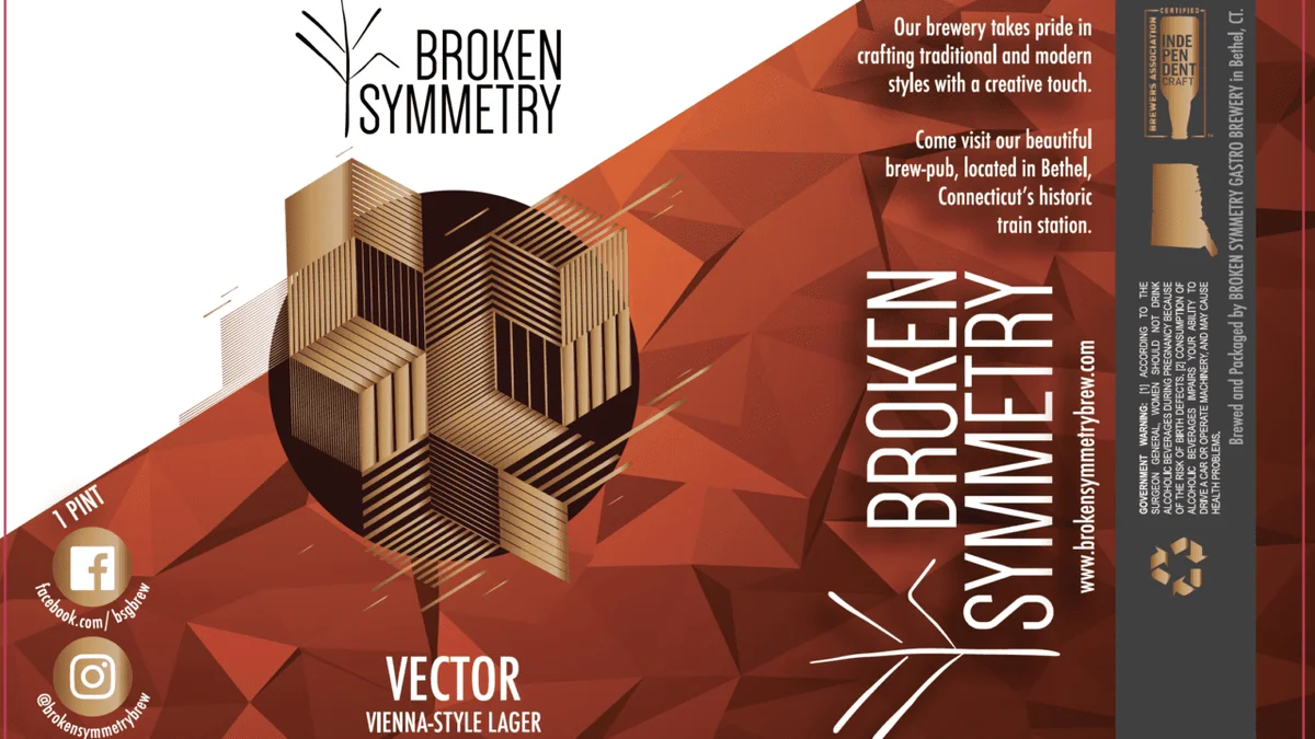 Broken Symmetry "Vector" Vienna-style lager label — digital print sample